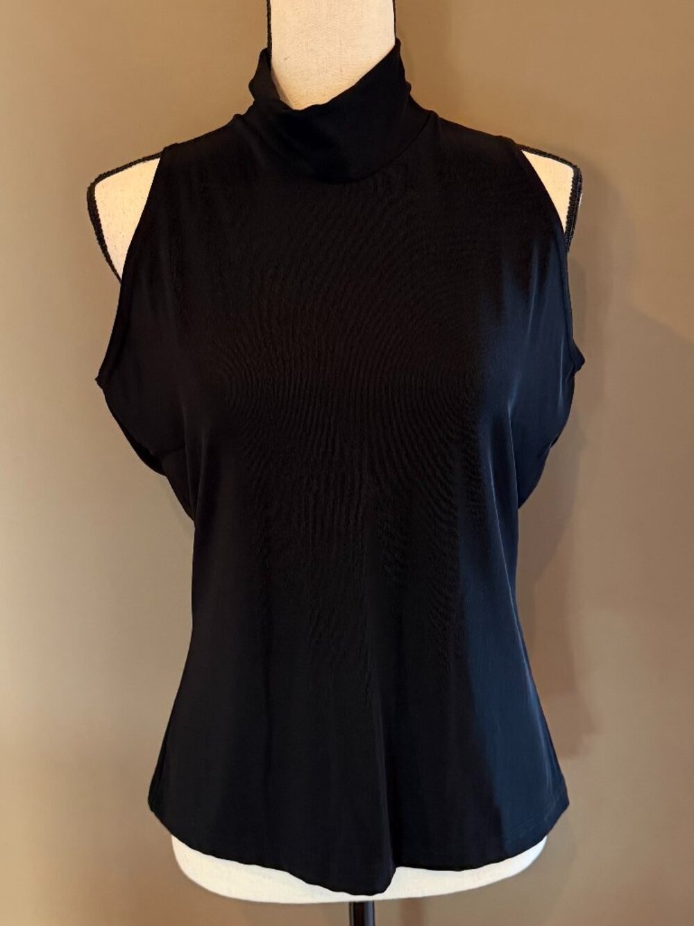 Vintage Black Sleeveless Mock Neck Top Neutral Office, Size Large